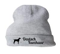 siviwonder Beanie strickmütze mit Hunderasse Stickerei - DEUTSCH KURZHAAR Jagdhund Jäger DK - Stickerei Hund Winter Mütze warm für gassi Spaziergang hellgrau-schwarz