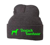 siviwonder Beanie strickmütze mit Hunderasse Stickerei - DEUTSCH KURZHAAR Jagdhund Jäger DK - Stickerei Hund Winter Mütze warm für gassi Spaziergang Grey Melange-neongrün