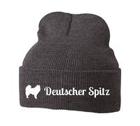 siviwonder Beanie strickmütze mit Hunderasse Stickerei - Deutscher SPITZ Spitze Hunderasse Mittelspitz Kleinspitz - Stickerei Hund Winter Mütze warm für gassi Spaziergang Grey Melange-weiß