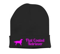 siviwonder Beanie strickmütze mit Hunderasse Stickerei - Flat Coated Retriever Arbeitshund Apportierhund apportieren - Stickerei Hund Winter Mütze warm für gassi Spaziergang schwarz-neonpink