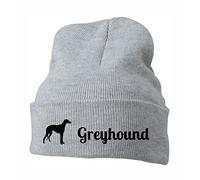 siviwonder Beanie strickmütze mit Hunderasse Stickerei - Greyhound Windhund Hunderasse aus Großbritannien schnell - Stickerei Hund Winter Mütze warm für gassi Spaziergang