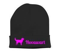 siviwonder Beanie strickmütze mit Hunderasse Stickerei - Hovawart Hund Gebrauchshund Hovawarte Motiv - Stickerei Hund Winter Mütze warm für gassi Spaziergang schwarz-neonpink