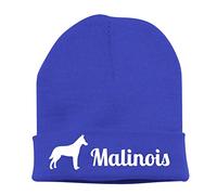 siviwonder Beanie strickmütze mit Hunderasse Stickerei - Malinois belgischer Schäferhund Belgian Schutzhund Polizei - Stickerei Hund Winter Mütze warm für gassi Spaziergang royal-Weiss