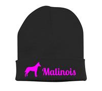 siviwonder Beanie strickmütze mit Hunderasse Stickerei - Malinois belgischer Schäferhund Belgian Schutzhund Polizei - Stickerei Hund Winter Mütze warm für gassi Spaziergang schwarz-neonpink