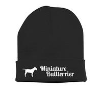 siviwonder Beanie strickmütze mit Hunderasse Stickerei - Miniature Bullterrier Bull Terrier britische Hunderasse MINI - Stickerei Hund Winter Mütze warm für gassi Spaziergang schwarz-weiß