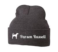 siviwonder Beanie strickmütze mit Hunderasse Stickerei - Parson Russell Terrier Jack Russel Hund Hunde - Stickerei Hund Winter Mütze warm für gassi Spaziergang Grey Melange-weiß