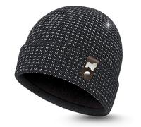 siviwonder Beanie Strickmütze Reflexmütze reflektierende Fasern Winter Fleece innen Patch Havaneser Motiv Unisex Herren Damen warm Rippstrick Umschlag Gassi Spaziergang Outdoor City Black