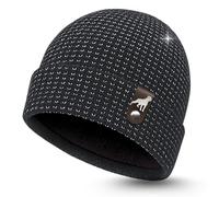 siviwonder Beanie Strickmütze Reflexmütze reflektierende Fasern Winter Fleece innen Patch Rottweiler Motiv Unisex Herren Damen warm Rippstrick Umschlag Gassi Spaziergang Outdoor