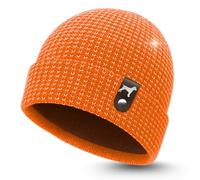 siviwonder Beanie Strickmütze Reflexmütze Reflexfasern Winter Fleece innen Patch Deutscher Jagdterrier Motiv Unisex Herren Damen warm Rippstrick Umschlag Gassi Spaziergang Outdoor Jagd Wald orange