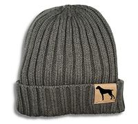 siviwonder Beanie Strickmütze Wintermütze Unisex One Size mit Label Hundemotiv Deutsch Drahthaar Rippstrick Umschlag Gassi Mütze für Damen und Herren, für Spaziergang Feldarbeit und Alltag Dark Grey