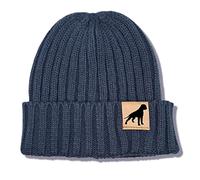 siviwonder Beanie Strickmütze Wintermütze Unisex One Size mit Label Hundemotiv Deutscher Boxer, Rippstrick Umschlag warm, Gassi Mütze für Damen und Herren, für Spaziergang, Training & Alltag Navy