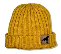 siviwonder Beanie Strickmütze Wintermütze Unisex One Size mit Label Hundemotiv Deutscher Boxer, Rippstrick Umschlag warm, Gassi Mütze für Damen und Herren, für Spaziergang, Training & Alltag Mustard