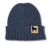 siviwonder Beanie Strickmütze Wintermütze Unisex One Size mit Label Hundemotiv Lagotto Romagnolo, Rippstrick Umschlag, Gassi Mütze für Damen und Herren, für Spaziergang, Suche und Alltag Navy