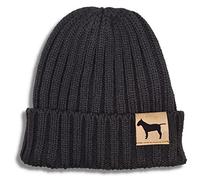 siviwonder Beanie Strickmütze Wintermütze Unisex One Size mit Label Hundemotiv Miniature Bull Terrier, Rippstrick Umschlag, Gassi Mütze für Damen und Herren, für Spaziergang, Training Alltag Black