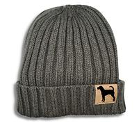 siviwonder Beanie Strickmütze Wintermütze Unisex One Size mit Label Hundemotiv Parson Russell Terrier Rippstrick Umschlag Gassi Mütze für Damen und Herren für Spaziergang Agility und Alltag Dark Grey