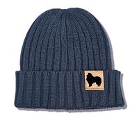 siviwonder Beanie Strickmütze Wintermütze Unisex One Size mit Label Hundemotiv Sheltie Rippstrick Umschlag Gassi Mütze für Damen und Herren, geeignet für Spaziergang Tricktraining und Alltag Navy