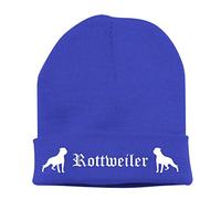 siviwonder Strickmütze Bad - Rottweiler Hund Hunde Motiv Hundesport Schutzhund ROTTI - Stickerei ALTDEUTSCH Hund Winter Mütze Wintermütze Beanie Mütze royal-Weiss