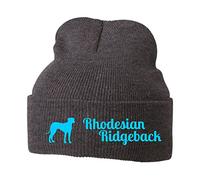 siviwonder Strickmütze - Rhodesian Ridgeback Hund Hunde Motiv Südafrika Löwenhund - Stickerei Hund Winter Mütze Wintermütze Beanie Mütze Grey Melange-türkis
