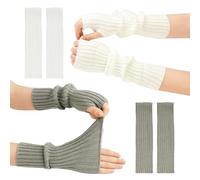 SIWOKJJO 2 Paar Damen Winter Armstulpen, Thermo Gestrickt Fingerlos Armwärmer, Damen Winter Stulpen Arm Lange Handschuhe Ohne Finger