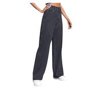 SIYAN Damen Casual Stretch Jeans Hohe Taille Weites Bein Gerades Bein Vintage Hose Weite Casual Baggy Jeans(Gray,XL)
