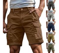 SIYAN Herren Cargo Shorts - Arbeitsshorts Und Bermudas Elastischer Bund Boardshorts Mit Taschen Übergröße Kurze Hosen Cargoshorts Baumwolle Lässige Lose, S-3XL(Coffee,L)