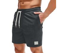 SIYAN Herren Klassische Shorts Cordhose Breitcord Kurz Hose - Herren-Shorts Laufshorts Strandhose Männer Kurze Freizeithose Baumwolle Trainingsshorts Elastischem Bund ，S-XXL(Grey,XXL)
