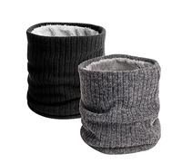 SIYINGSAERY 2 Stück Schlauchschal Winter Loop Schal Strick Winterschal Shwarz Halstuch Grau Halswärmer Unisex Schlauchtuch Winddicht Halsschlauch Nackenwärmer mit verdicktem Fleece Futter für Outdoor