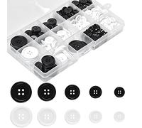 SIYINGSAERY Schwarze Weiße Knöpfe 10/12/15/20/25mm Rund Basis Knopfe Hemdknöpfe Harz 4 Loch Knopf Weiß Schwarz Bastelknöpfe Wäscheknöpfe Set mit Box knopfset für Nadeln Stricken (340)