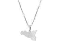 Sizilien Karte Anhänger Halsketten - Ethnisches Muster Flagge Region Sizilien Karten Schlüsselbeinkette Halsketten Charm Hip Hop Trendy Schmuck für Damen Herren Pullover Kette, Silber, 50 cm