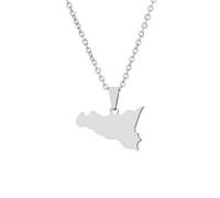 Sizilien Karte Anhänger Halsketten - Ethnisches Muster Flagge Region Sizilien Karten Schlüsselbeinkette Halsketten Charm Hip Hop Patriotismus Schmuck für Damen Herren Pullover Kette,Silber,50 cm