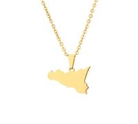 Sizilien Karte Anhänger Halsketten - Ethnisches Muster Flagge Region Sizilien Karten Schlüsselbeinkette Halsketten Charm Hip Hop Patriotismus Schmuck für Damen Herren Pullover Kette,Gold,50 cm