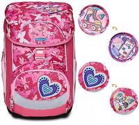 SJ Ergonomischer Schulranzen, mit Höhenverstellungssystem & nachhaltigem Gewebe; mit Trinkflaschenfach, Seitentaschen, Brust- und Hüftgurt; für Grundschule, Mädchen & Jungen, UPDOWN BOX - LADY CHIFFON