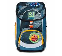 SJ Ergonomischer Schulranzen, mit Höhenverstellungssystem & nachhaltigem Gewebe; mit Trinkflaschenfach, Seitentaschen, Brust- und Hüftgurt; für Grundschule, Mädchen&Jungen, UPDOWN BOX - GREEN SHADOWS