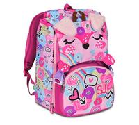 SJ Gang erweiterbarer Schulrucksack, Rosa, PinkHugs, Doppel-Rucksack mit seitlichem Reißverschluss, Tasche für Trinkflasche, Grund- und Mittelschulen, Mädchen, Rosa, Taglia unica, Erweiterbarer
