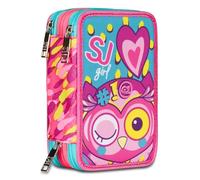 SJ Gang Mäppchen, Etui-SJ-Welpen, rosa, mit 3 Fächern, komplett mit Bleistiften, Stiften, Markern... Schule & Grundschule