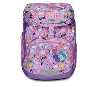 SJ Gang Schulrucksack Soft Plus, Lila, Cute Notes, Einfach mit verstellbarem Taillengurt, Seitentasche mit Reißverschluss, Netztasche für Trinkflasche, Rucksack für Grund- und Mittelschulen, Mädchen