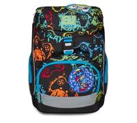 SJ Gang Schulrucksack Updown Soft, Schwarz, Multicolor Game, Einfach mit verstellbarem Taillengurt, Seitentasche Reißverschluss, Netztasche für Trinkflasche, Rucksack für Grundschulen, Medium, Kinder
