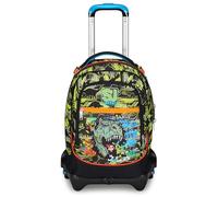 SJ Gang Schultrolley Jack 3 Räder, Grün Orange, Rexmi, 3 in 1, Dreifachverwendung, Rucksack mit abnehmbarem Wagen, Trinkflaschenhalter und Crossover System, Schulrucksack für Reisen, Kinder Jungen,