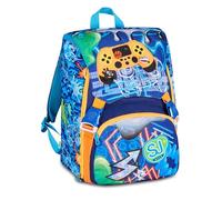 SJ GANG STYLE JAM GANG Ausziehbarer Schulrucksack JOYFUL PINS BOY, Blau, 24 l, seitliche Reißverschlüsse, Controller-Einsatz aus Gummi und abnehmbare Pins, Fronttasche, Trinkflasche, Grundschule