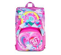SJ GANG STYLE JAM GANG Erweiterbarer Schulrucksack JOYFUL PINS GIRL, Rosa, 24 l, seitliche Reißverschlüsse, Regenbogen-Einsatz und abnehmbare Pins, Fronttasche, Trinkflasche, Grundschule, Mädchen