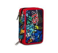 SJ GANG STYLE JAM GANG Federmäppchen, Mäppchen, mehrfarbig, Federtasche für Schreibwaren, Etui mit Stiften, Kugelschreiber, & mehr, 3 Fächer, Mädchen & Jungen, Schule - Grundschule, XXL, rot blau