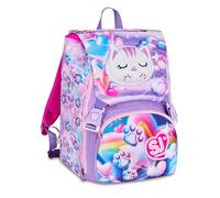 SJ GANG STYLE JAM GANG Glowcat Erweiterbarer Rucksack Rosa 24L Seitliche Reißverschlüsse Klare Katzenapplikation mit Farbwechsel Fronttasche Trinkflasche Grundschule Mädchen