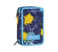 SJ GANG STYLE JAM GANG Schulmäppchen mit 3 Reißverschlüssen, Blau, Federmäppchen, Dreifachfach mit Stiften, Bleistiften, Farben, Zubehör Rucksack, Grundschulen, Kinder, blau, Modern