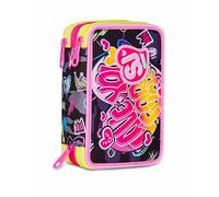 SJ GANG STYLE JAM GANG Schulmäppchen mit 3 Reißverschlüssen, Fuchsia Orange, Federmäppchen, Dreifachfach mit Stiften, Bleistiften, Farben, Zubehör Rucksack, Grundschule, Mädchen, Fuchsia/Orange