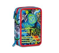 SJ GANG STYLE JAM GANG Schulmäppchen mit 3 Reißverschlüssen, Sharky Skate, Blau, Stiftehalter mit Dreifachfach, komplett mit Stiften, Bleistiften, Farben, Zubehör Rucksack, Grundschule, Kinder