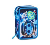 SJ GANG STYLE JAM GANG Schulmäppchen mit 3 Reißverschlüssen Space LED Boy, Blau, Dreifach-Fach, 45 Stück, Schreibwaren-Set enthalten, praktischer Reißverschluss, Grundschule, Kind