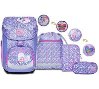 SJ GANG STYLE JAM GANG Schulranzen Set 4-teilig Ergonomischer Rucksack, Sportbeutel-Turnbeutel, gefülltes Mäppchen, kleine Federtasche, Höhenverstellbar, Kinder Grundschule Mädchen Junge, lila