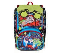 SJ Gang Style Jam Gang Schulrucksack, erweiterbar, Schwarz Rot, FunnyGoal, Doppel-Rucksack mit seitlichem Reißverschluss, Flaschenhalter, Grund- und Mittelschulen, Kinder Jungen