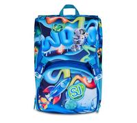 SJ GANG STYLE JAM GANG Schulrucksack, erweiterbar, Space Ride, Blau, 24 l, seitliche Reißverschlüsse, versenkbare Raketen, 3D-Astronaut, Fronttasche, Trinkflasche, Grundschule, Kinder