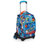 SJ Gang Style Jam Gang Schultrolley Jack 3 Rollen, Blau, TrickyLED, 3 in 1, Dreifachverwendung, Rucksack mit abnehmbarem Wagen, Trinkflaschenhalter und Crossover System, Rucksack für die Grundschule